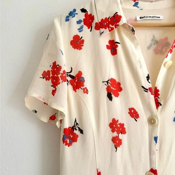 Reformation - Sheila Georgette Floral Print Midi Button Down Dress - Size 8 - Picture 9 of 14